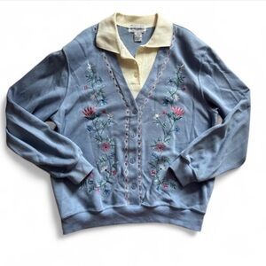 American Vintage Blue and Cream Embroidered Sweater